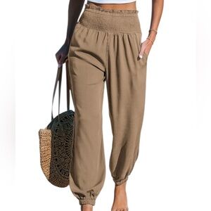 CUPSHE New Ocean Mist Tan Brown Harem Pants Flowy Lightweight Beachy Size Large